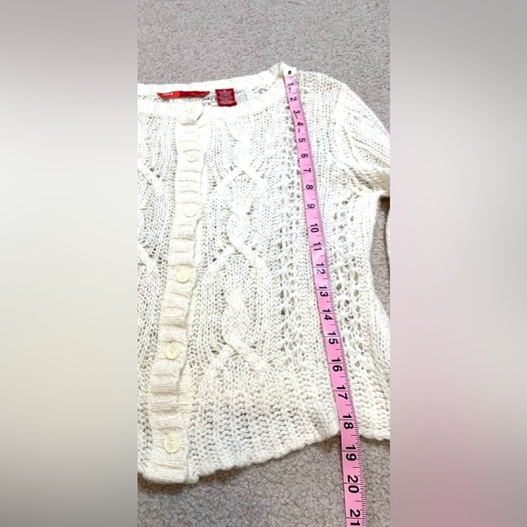Roxy Cream Cardigan Lightweight Knit Crochet Sweater Beach Women Size Medium - Picture 3 of 5